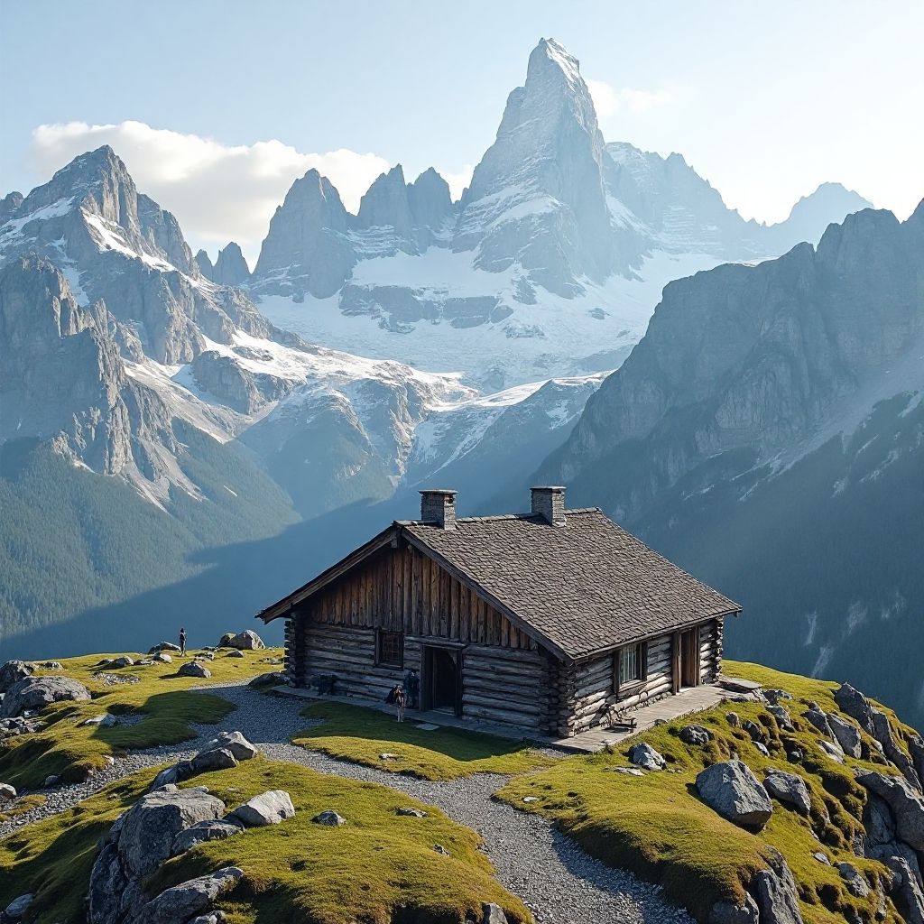 Vista dall'alto di un rifugio alpino