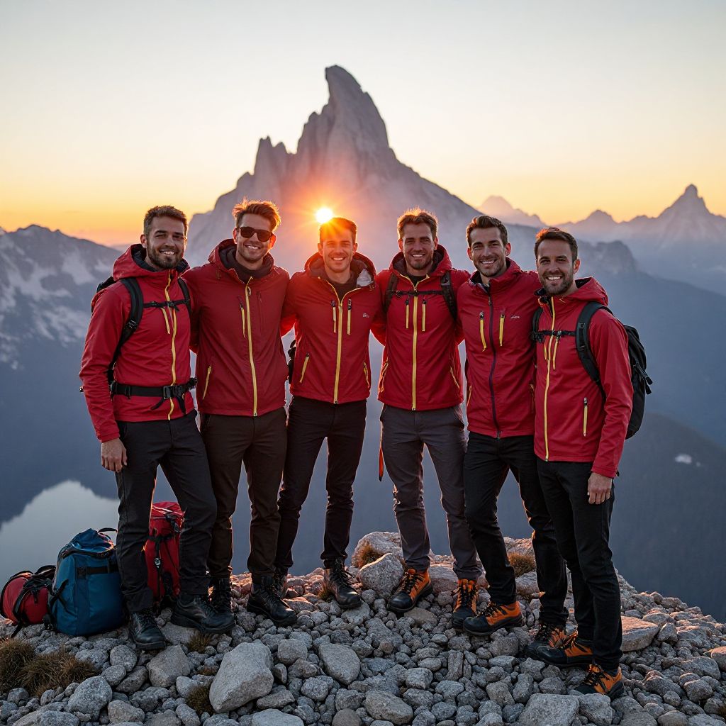 Team di guide alpine in cima a una montagna
