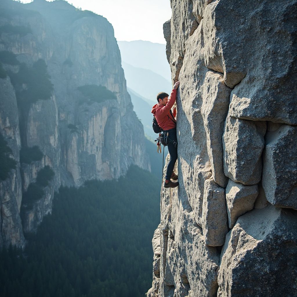Scalata su parete di roccia verticale